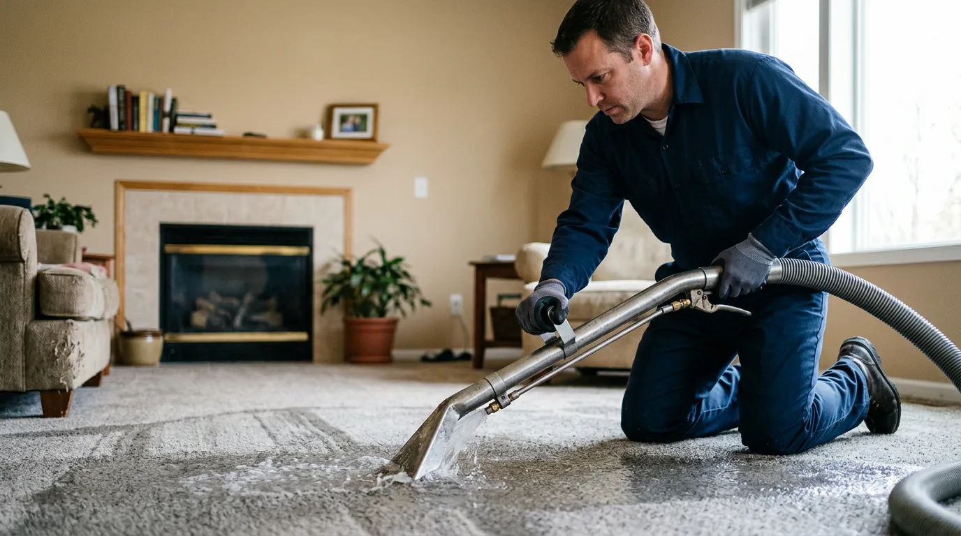 Water damage restoration technician working near New Century, KS